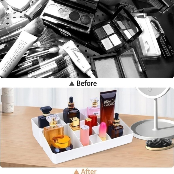 NEW Plastic Vanity Makeup Organizer Desk Cosmetic Storage Stackable Bathroom - Picture 4 of 8